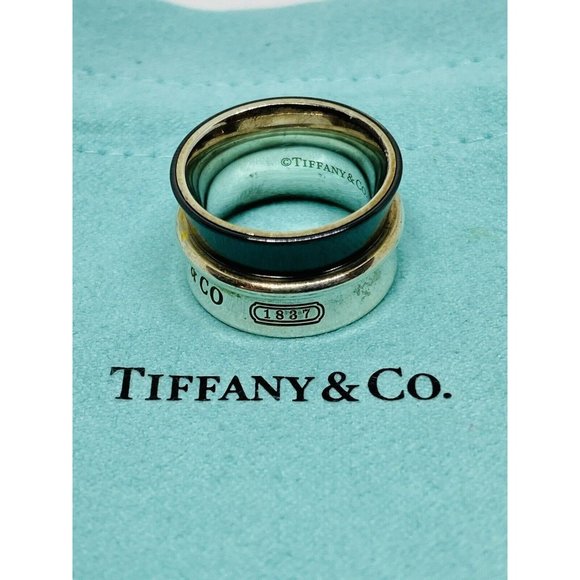 Tiffany & Co Sterling Silver Titanium Concave Belt Wide Band Ring 1837 Size 5.25
